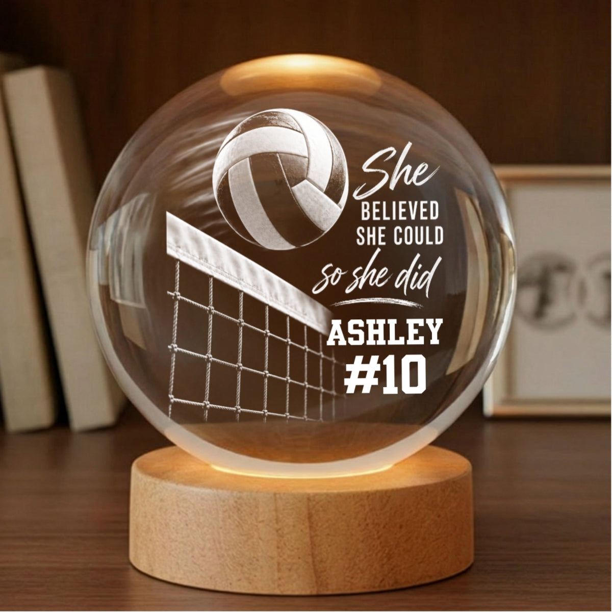 Proud Volleyball Player Custom Name And Number - Personalized Crystal Ball - Christmas Gift For Teenagers, Volleyball Players, Daughter, Granddaughter, Son, Grandson