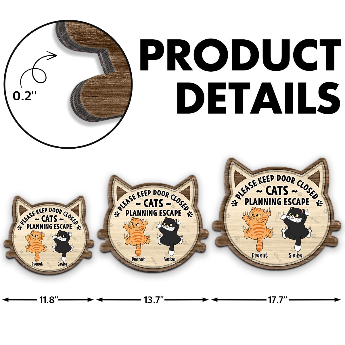 Funny Cats Planning Escape Personalized Wood Sign