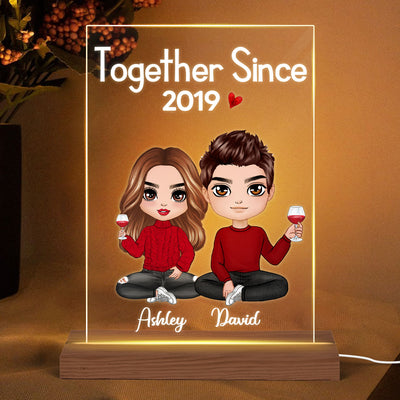 Doll Couple Sitting Valentine‘s Anniversary Gift For Him Gift For Her Acrylic Plaque LED Night Light