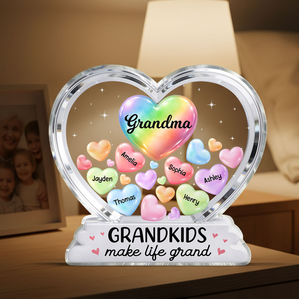 Grandma's Sweethearts In Heart 2D Flat - Personalized Acrylic Block Plaque - Heartfelt Mother's Day Gift For Grandma