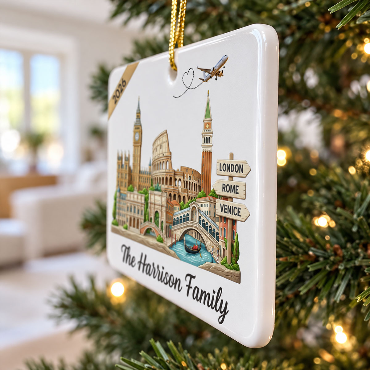 Travel Destinations The Places You've Been Landmarks - Personalized Ceramic Ornament - Traveling Destination Keepsake, Christmas Gift For Traveling Lovers