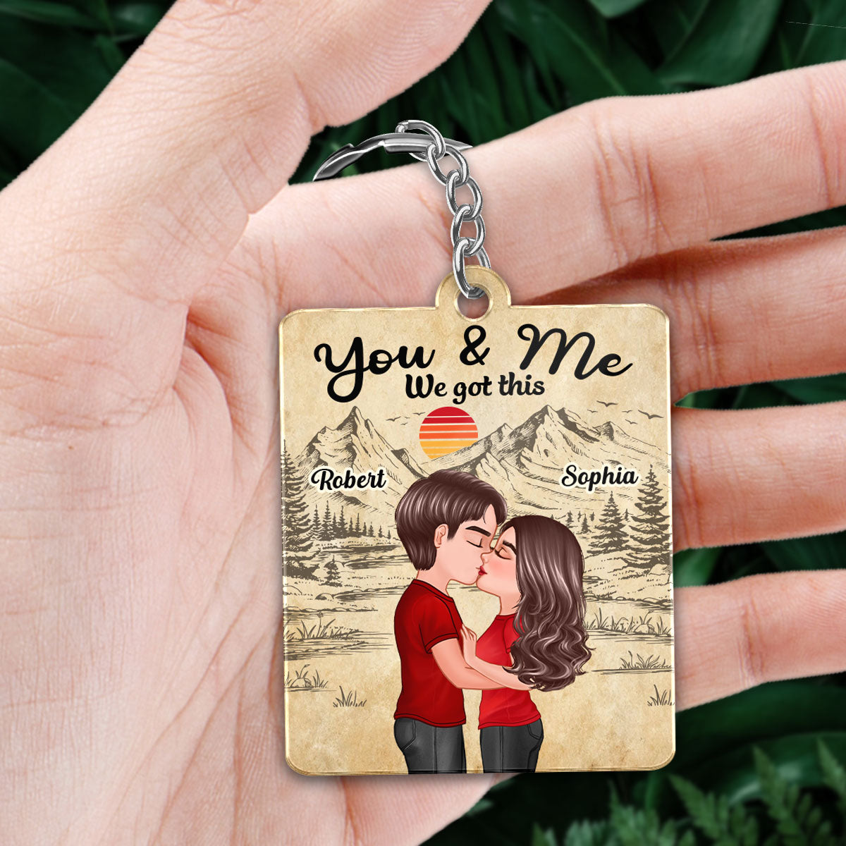 Doll Couple Kissing Retro Sketch Forest Favorite Song QR Code Personalized Acrylic Keychain