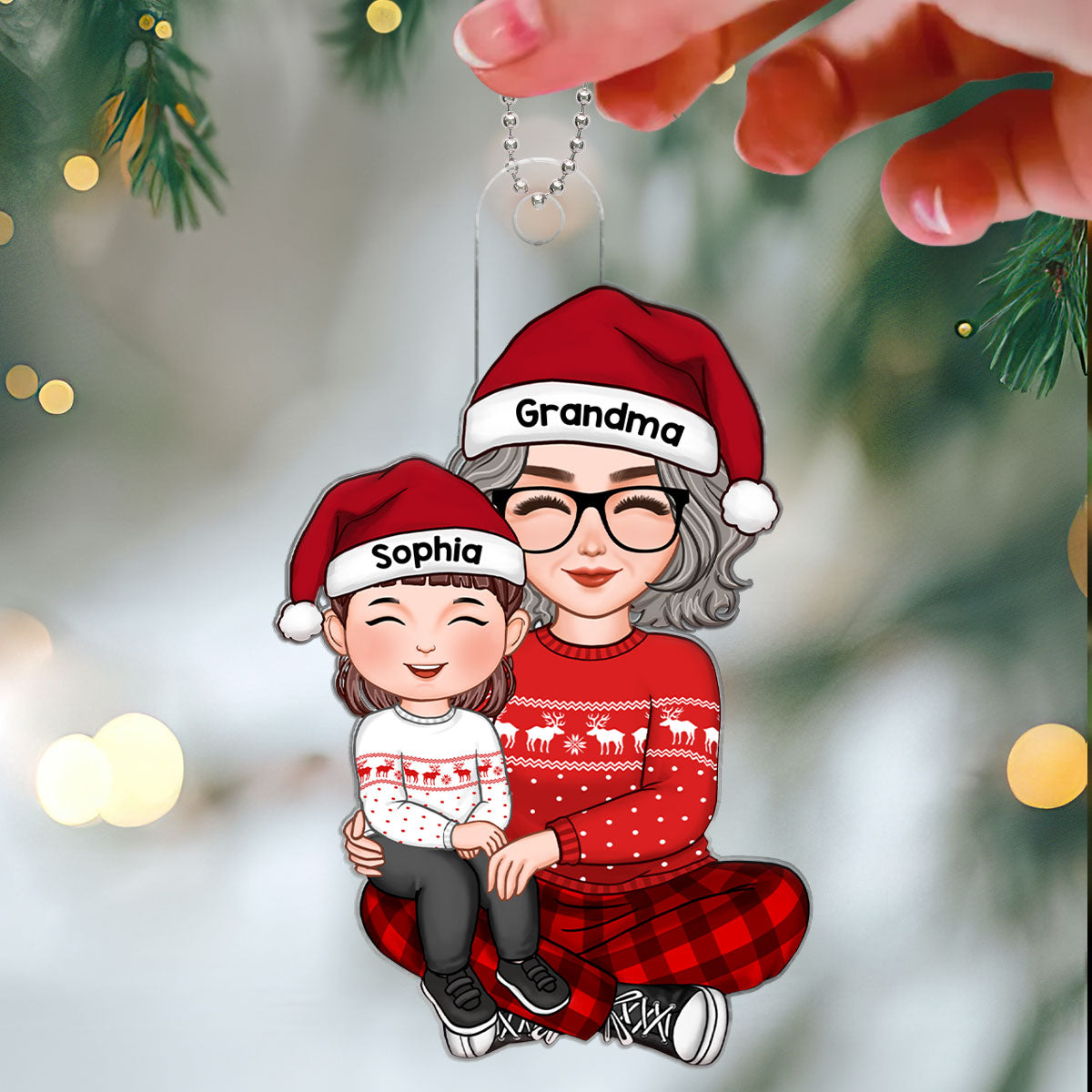 Cute Grandkid Sitting On Grandma Lap Christmas Gift For Granddaughter Grandson Personalized Acrylic Ornament