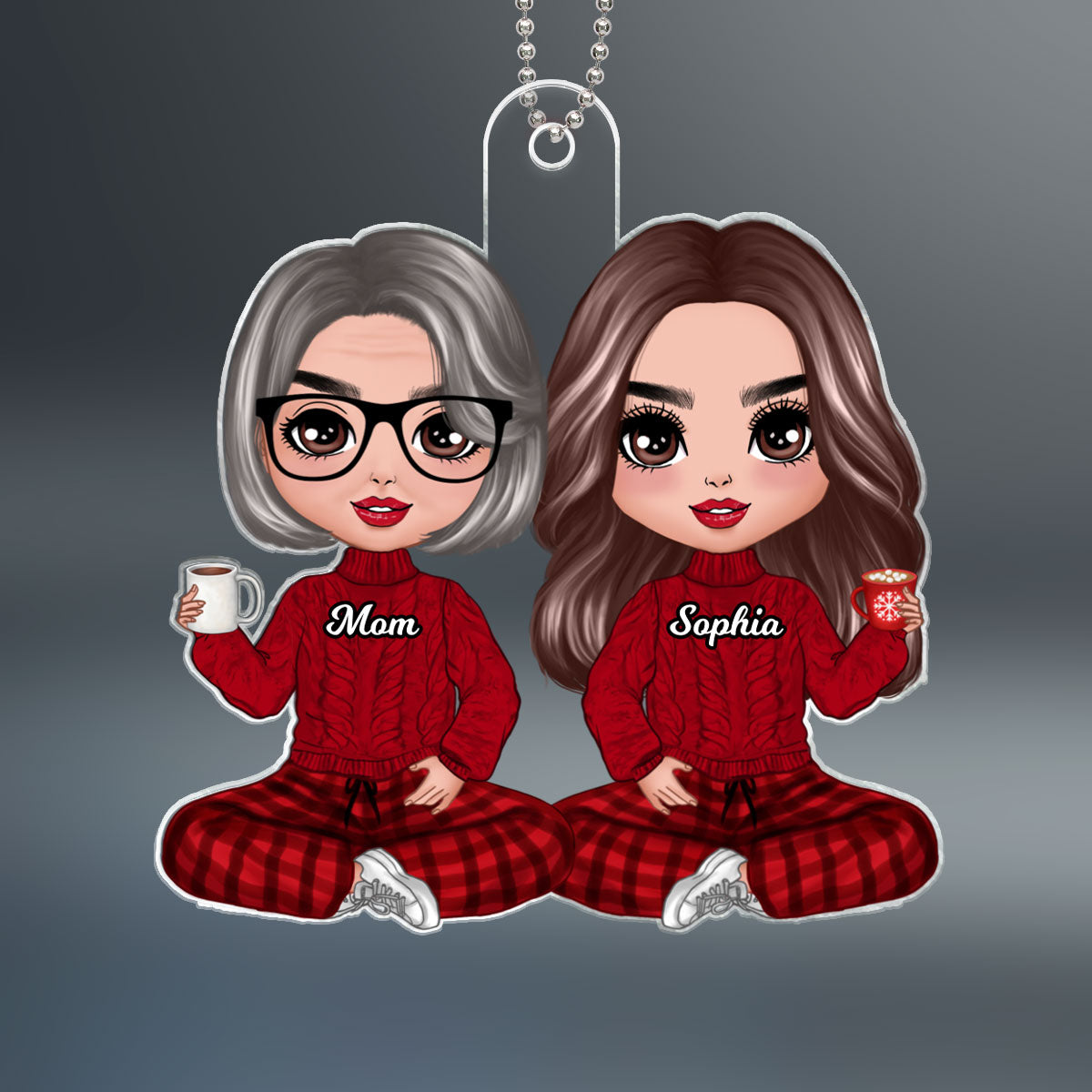 Christmas Doll Mom Daughter Sitting Personalized Acrylic Ornament