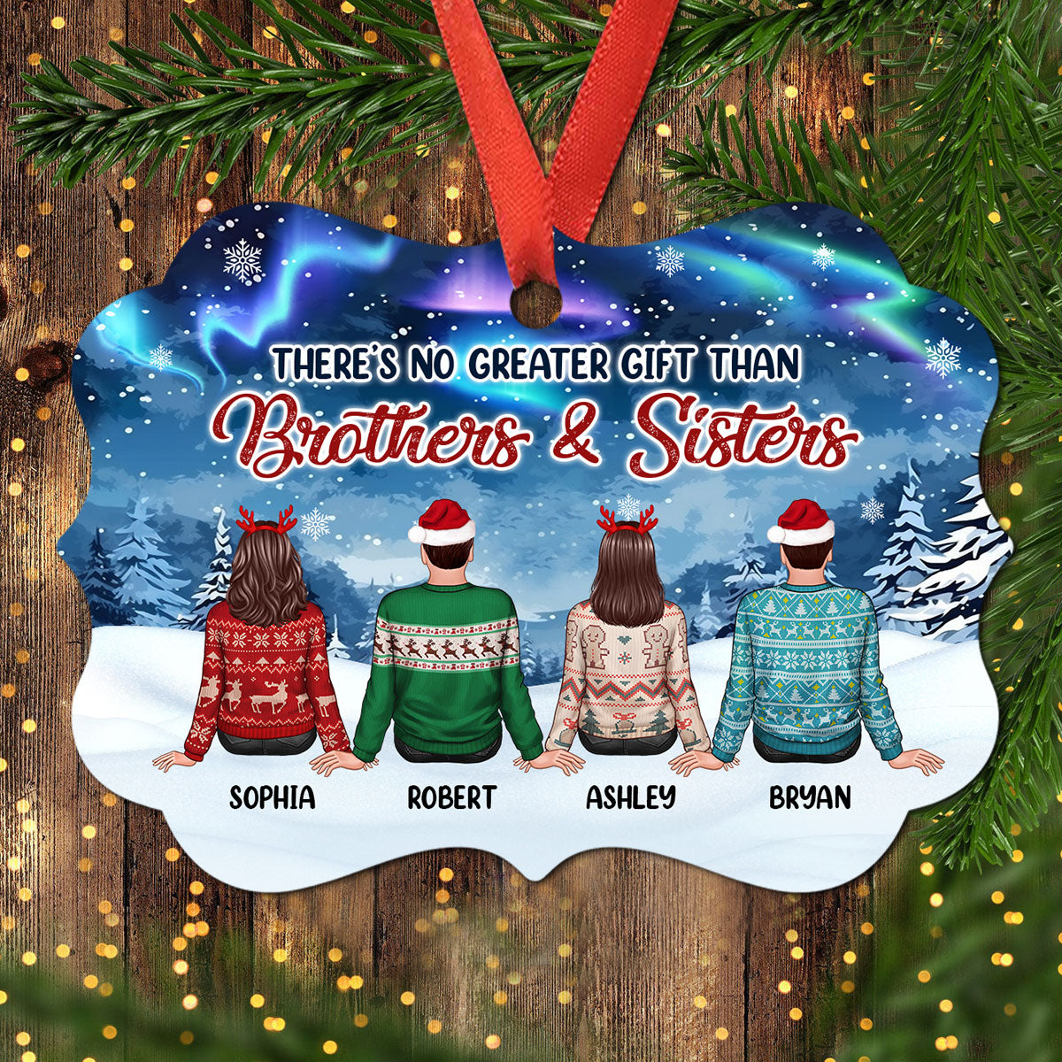 The Greater Gift Brothers Sisters Siblings Back View Personalized Christmas Ornament
