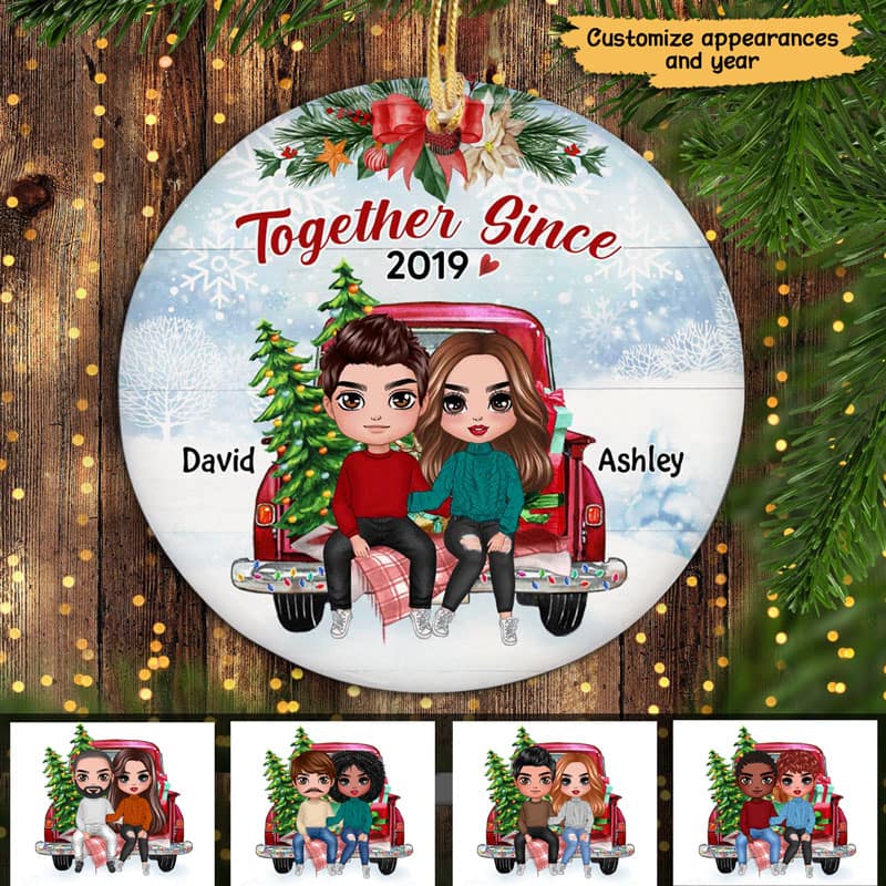 Doll Couple On Car Back View Personalized Circle Ornament