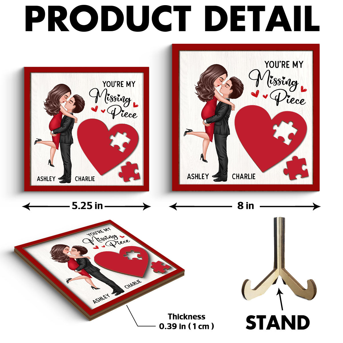 Couple Missing Piece Red Heart Theme Valentine‘s Day Gift Personalized 2-layer Wooden Plaque