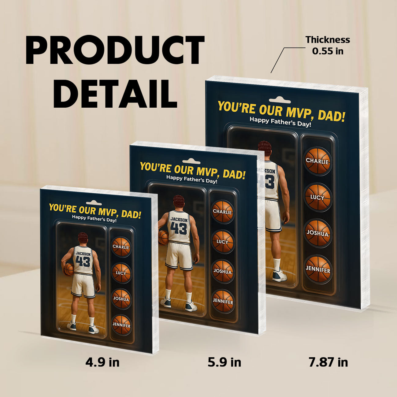 You're My MVP Dad Basketball With Kids' Names Custom Figure Personalized Acrylic Block Plaque, Perfect Father's Day Gift For Him, For Basketball Dad