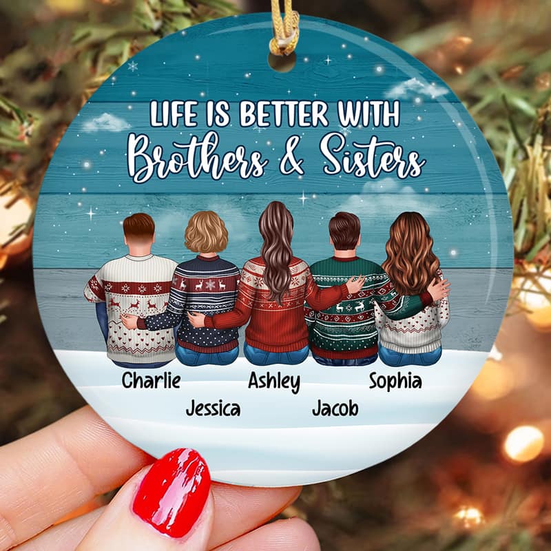 Blue Palette Sister Brother Siblings Personalized Circle Ornament