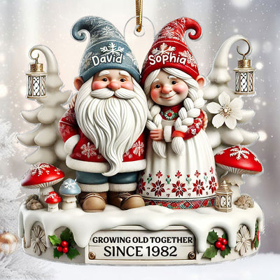 3D Effect Gnome Couple Together Christmas - Personalized Acrylic Ornament - Gift for Him, Gift for Her