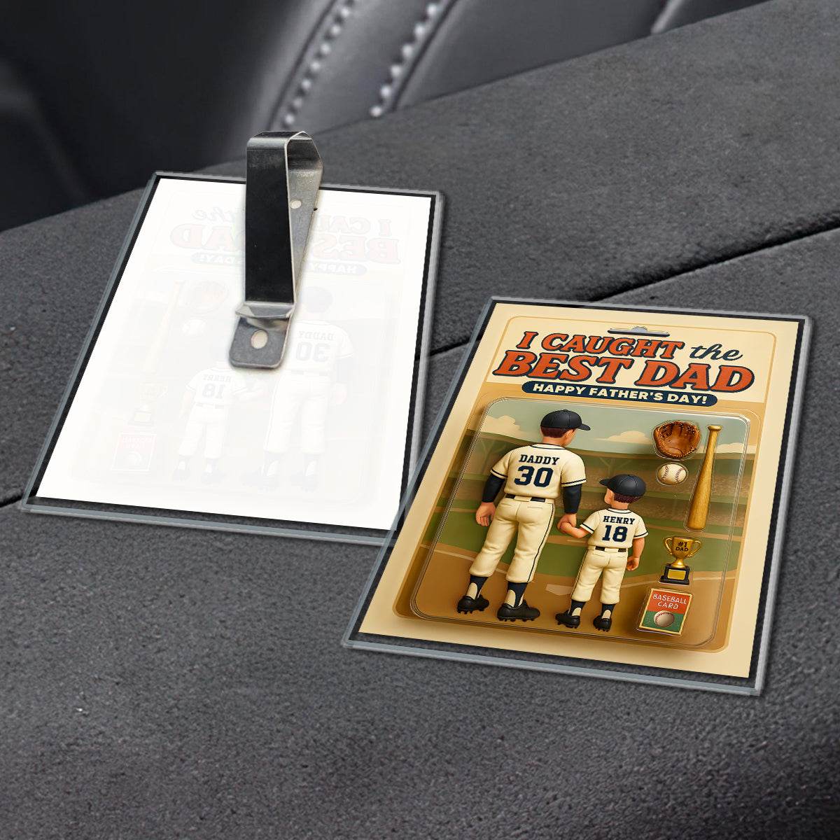We Caught the Best Dad, Grandpa Baseball Custom Figure Personalized Acrylic Car Visor Clip, Father's Day Gift for Dad, Gift for Husband