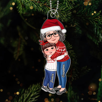 Grandma & Grandkid Hugging New Happy Face Christmas Gift For Granddaughter Grandson Personalized Acrylic Ornament