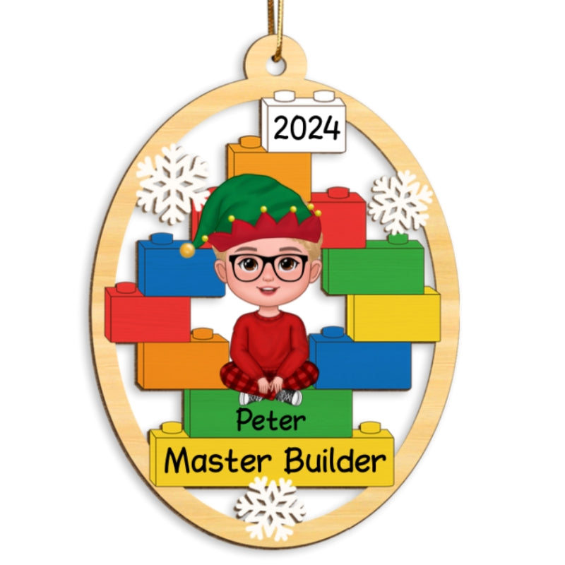 Master Builder Kid Boy Girl Personalized Christmas Wooden Ornament