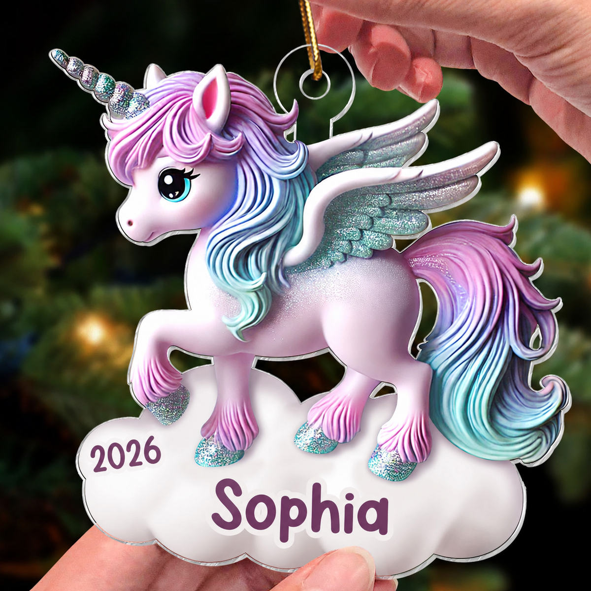 Magical Unicorn 3D Effect Baby's First Christmas Personalized Acrylic Flat Ornament