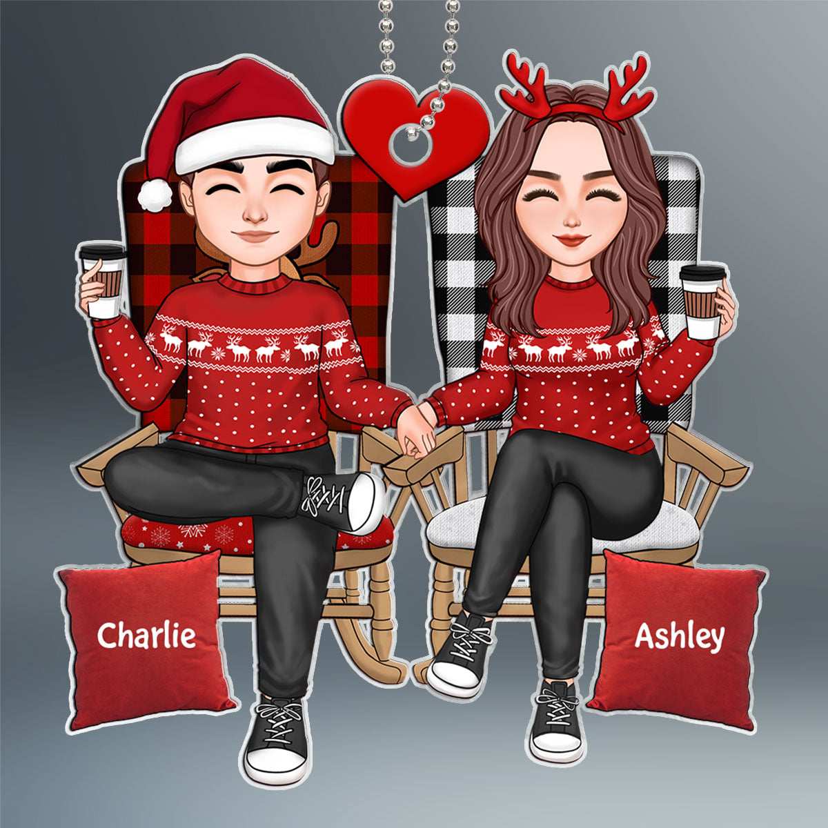 Cute Couple Sitting On Chair Personalized Acrylic Ornament