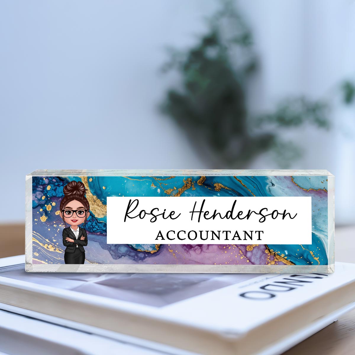 Galaxy Marble Texture Man Woman Office Personalized Desk Name Plate