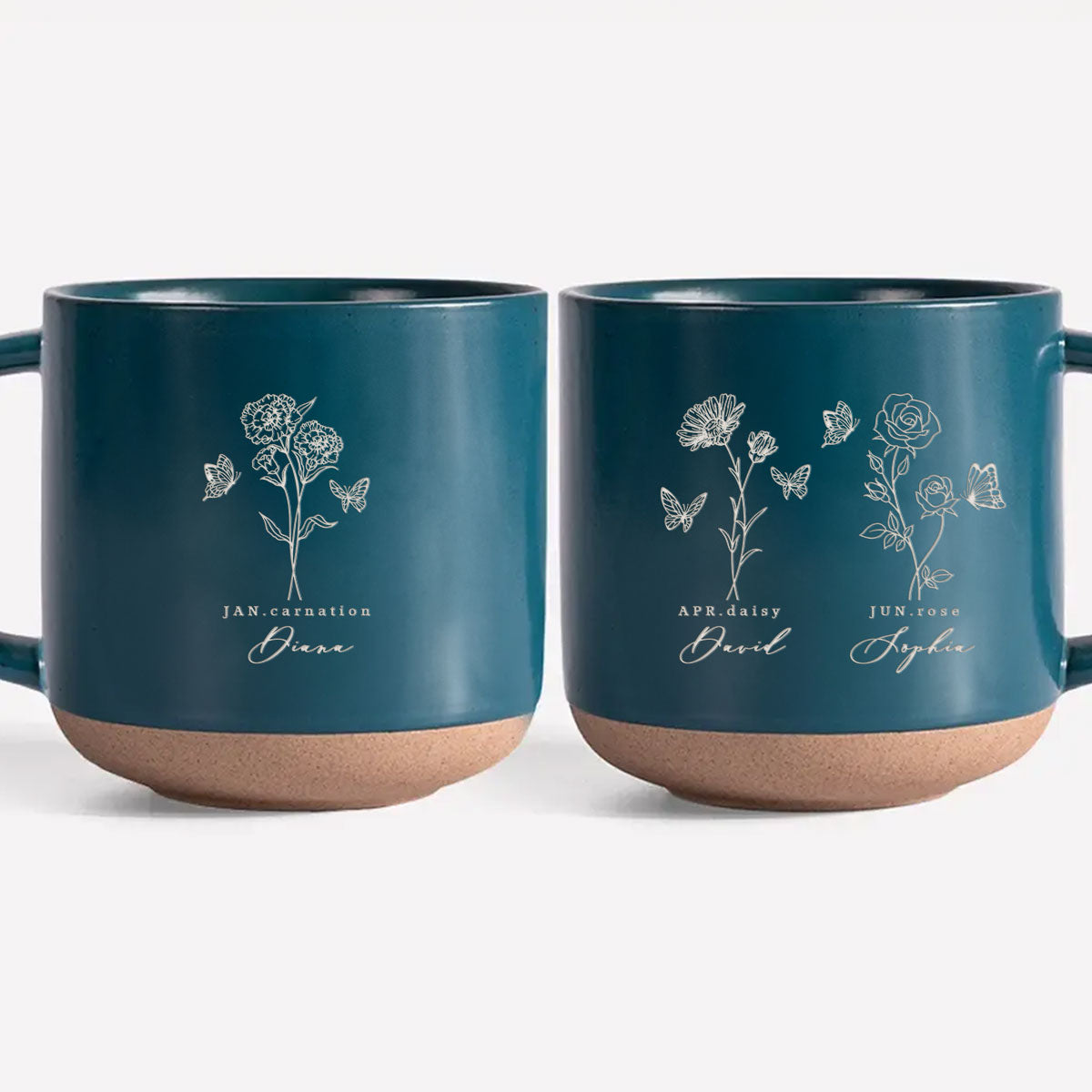 Custom Family Birth Flowers Personalized Engraved Pottery Mug, Birthday Christmas Gift for Mom, Grandma, Dad, Daughter