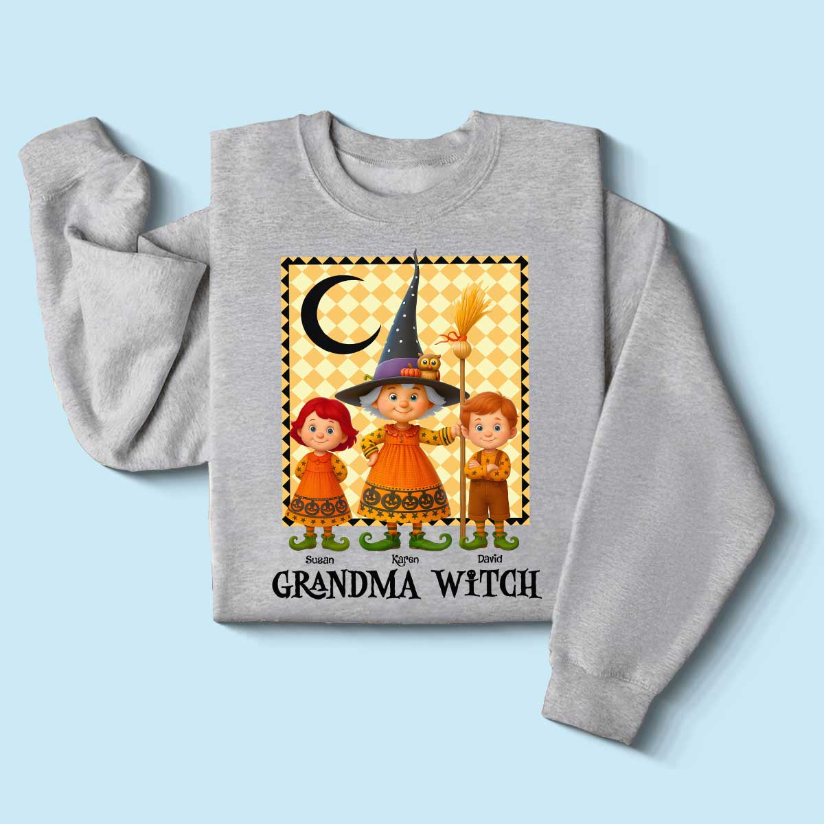 Grandma Witch & Cute Grandkids Personalized Sweatshirt, Halloween Cozy Fall Sweatshirt for Grandma