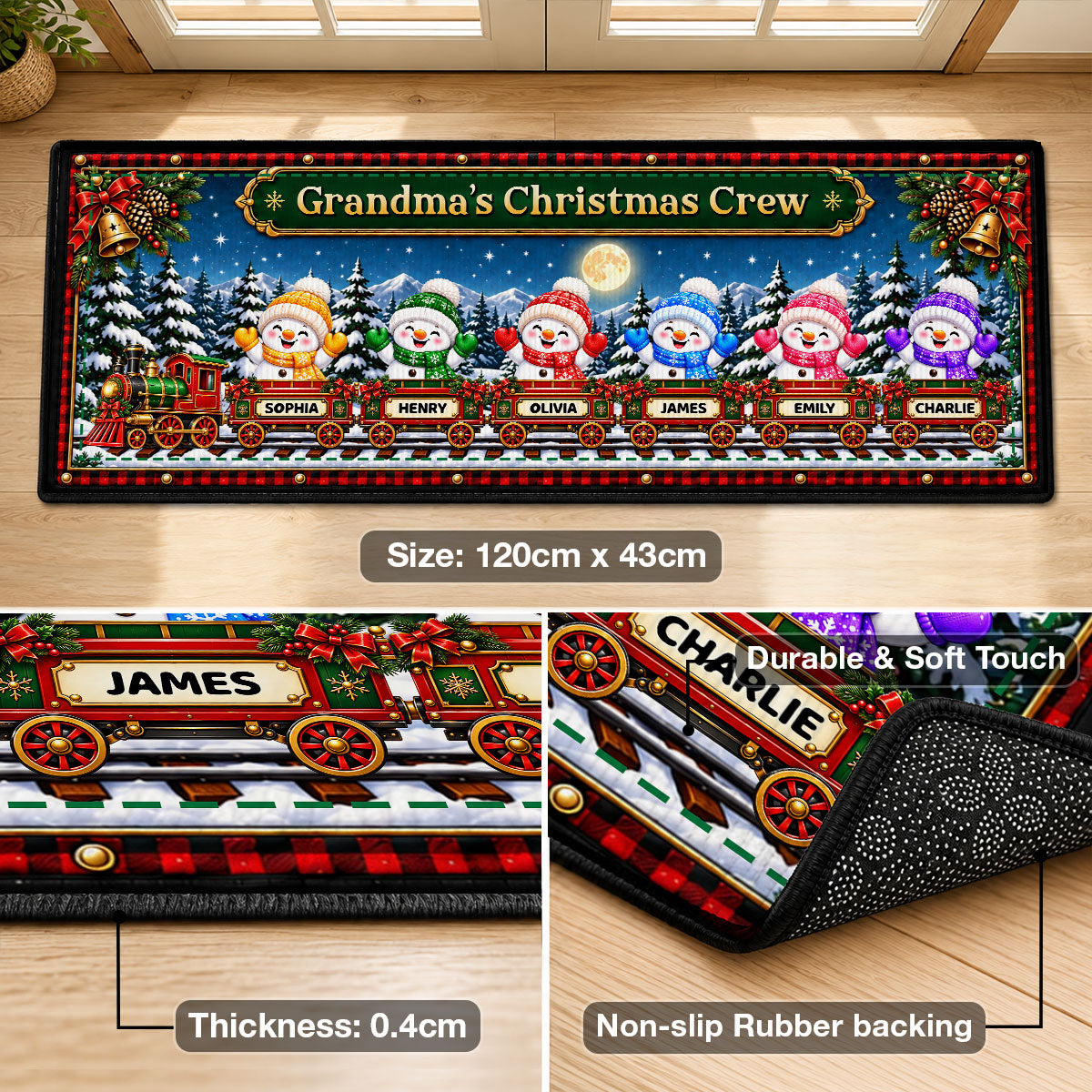 Trending Grandma's Christmas Crew - Personalized Runner Rug - Christmas Gift for Her, Custom Holiday Hallway Carpet