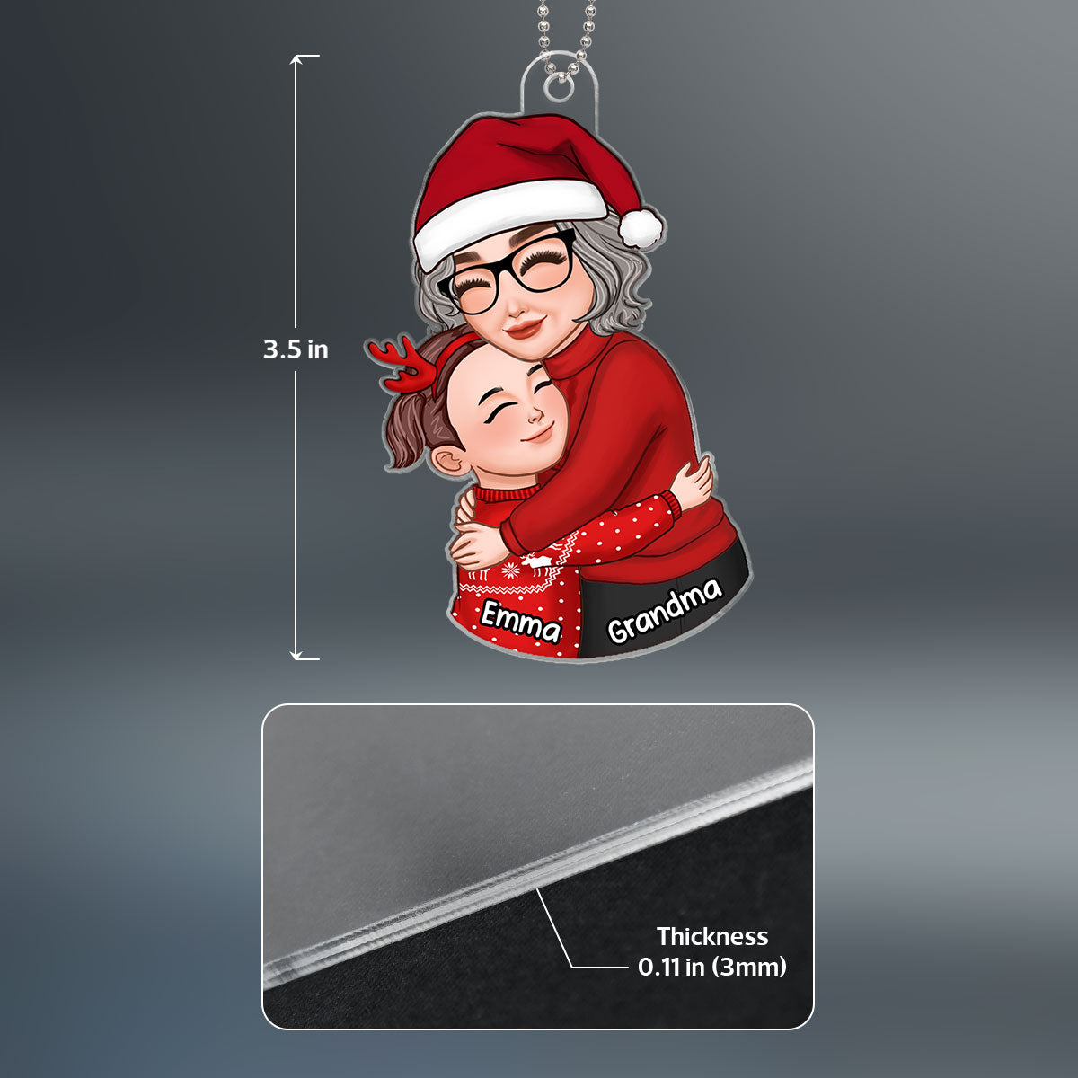 Christmas Grandma & Grandkid Hugging Gift For Granddaughter Grandson Personalized Acrylic Ornament