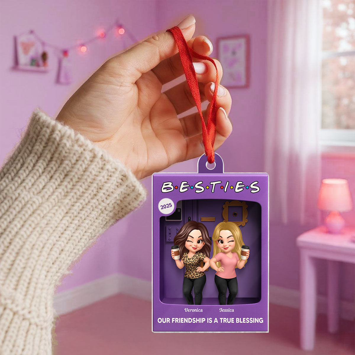 [BUY 2 GET 1 FREE] Besties Personalized Acrylic Ornament - Purple Toy Box Style Christmas Gift