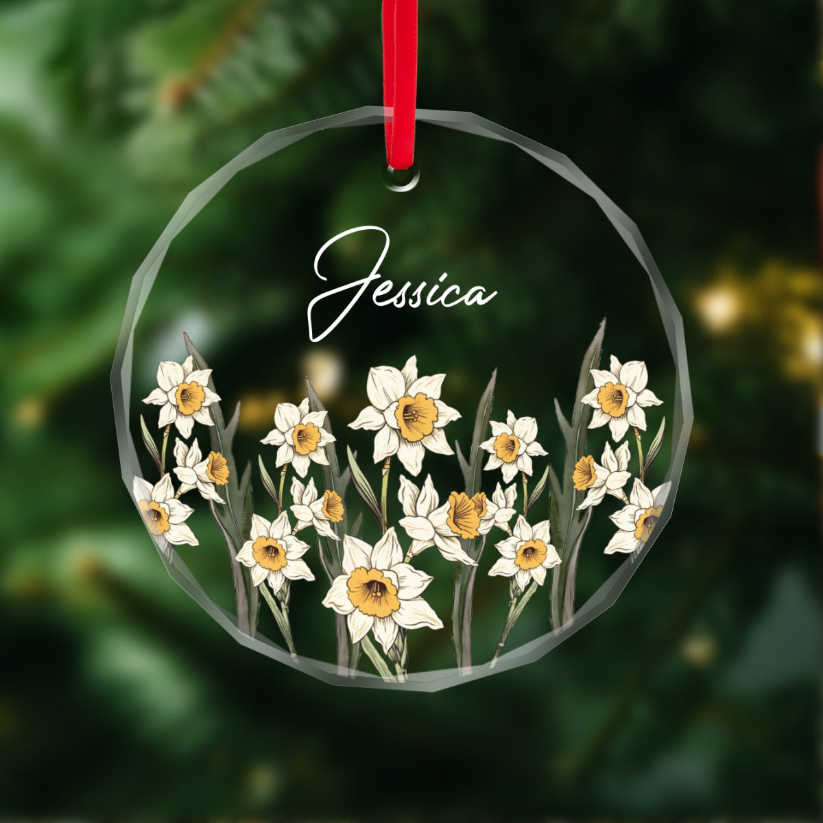Birth Month Flower Best Friend Name Personalized Glass Ornament, Birthday Christmas Wedding Gift For Best Friends
