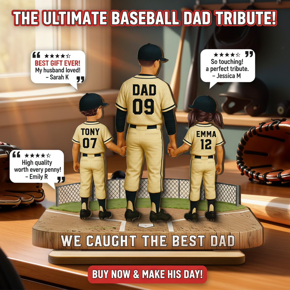 Daddy's Baseball Dream Team - Personalized 2-Layered Wooden Plaque - Father's Day Gift For Baseball Dad