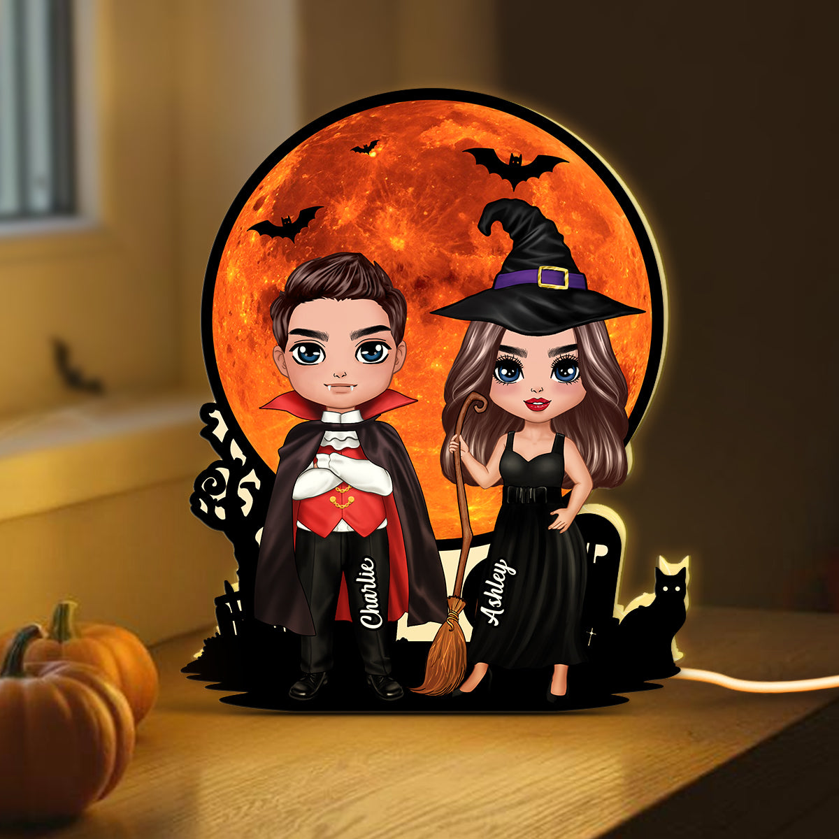 Couple Under Halloween Moon Tabletop Halloween Decor Personalized Light Box