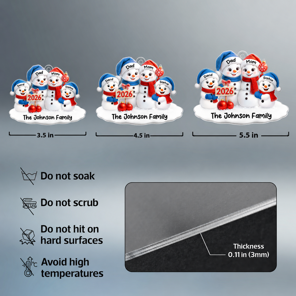 Family Snowmen 2026 - Personalized Acrylic Ornament - Festive Christmas Decor, Christmas Gift for Family