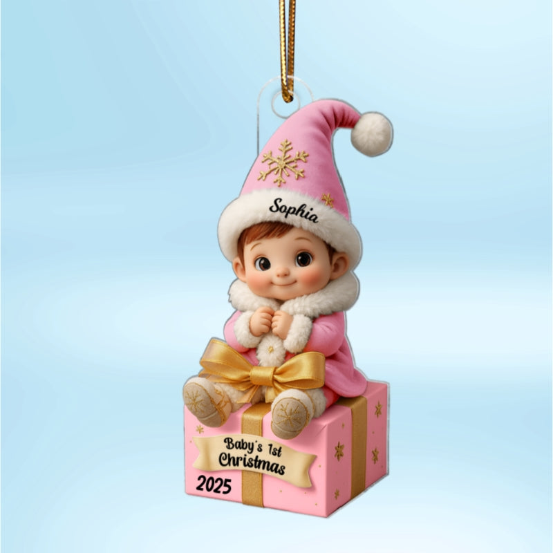 Baby Newborn Gift Box Personalized 3D Effect Acrylic Ornament, Lovely Keepsake to Celebrate Little Miracle