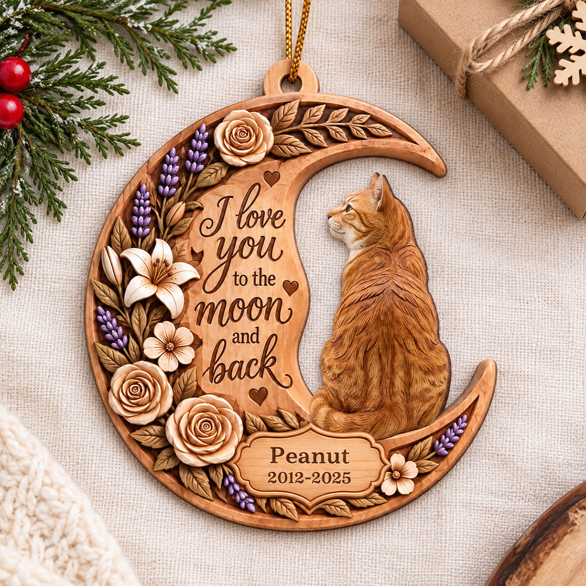 Memorial Pet I Love You to the Moon and Back - Personalized Wooden Ornament - Heartfelt Pet Loss Sympathy Keepsake
