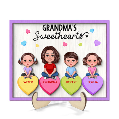 Grandma Mom Sweethearts Conversation Hearts Personalized 2-Layer Wooden Plaque