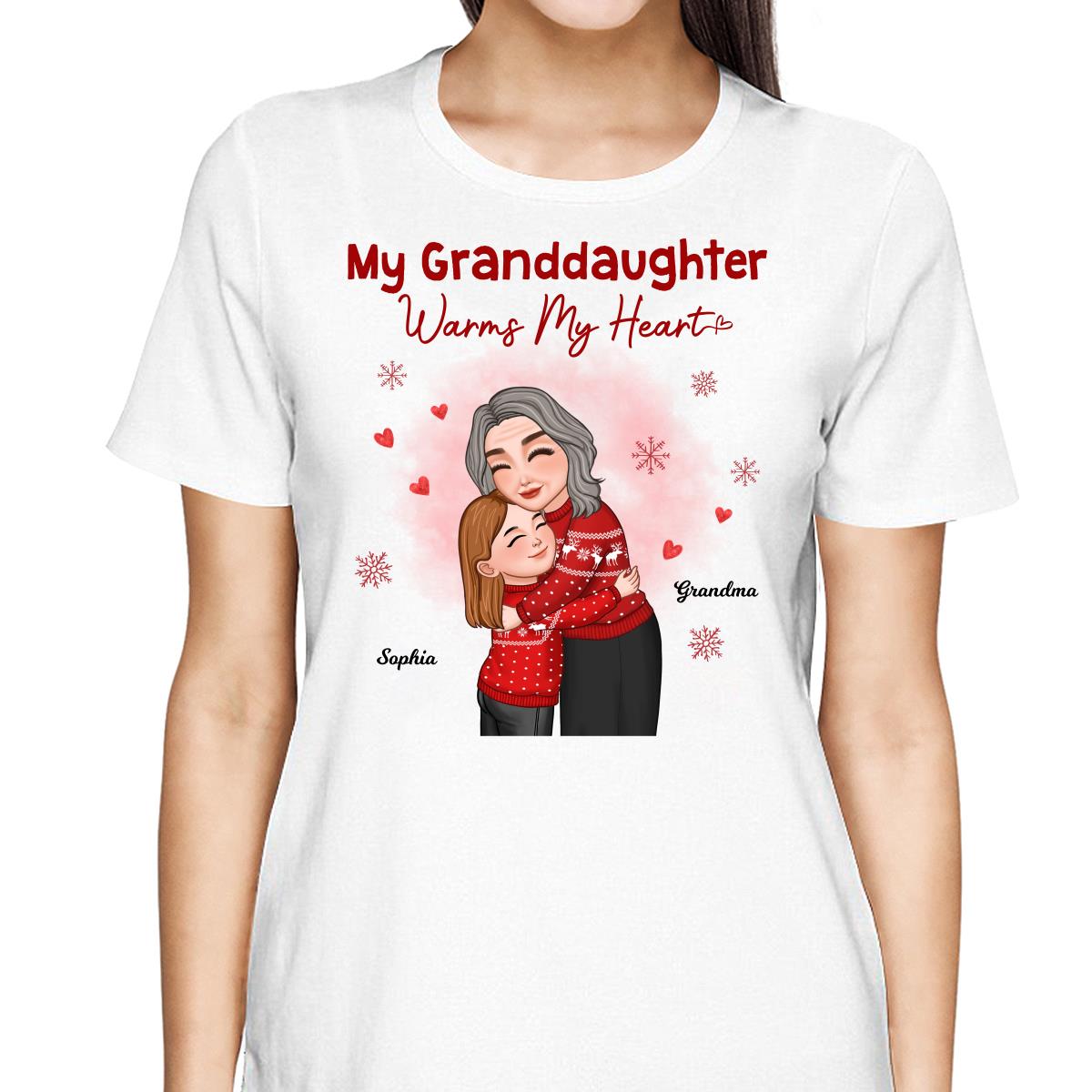 My Granddaughter Grandson Warms My Heart Grandma Grandkid Hugging Personalized Shirt