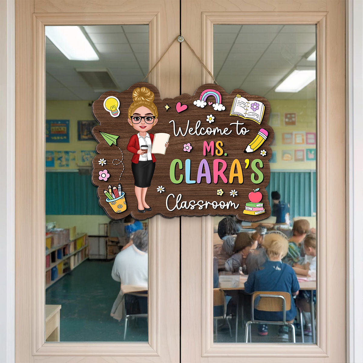 Teacher Colorful Personalized Wood Sign, Back To School Gift