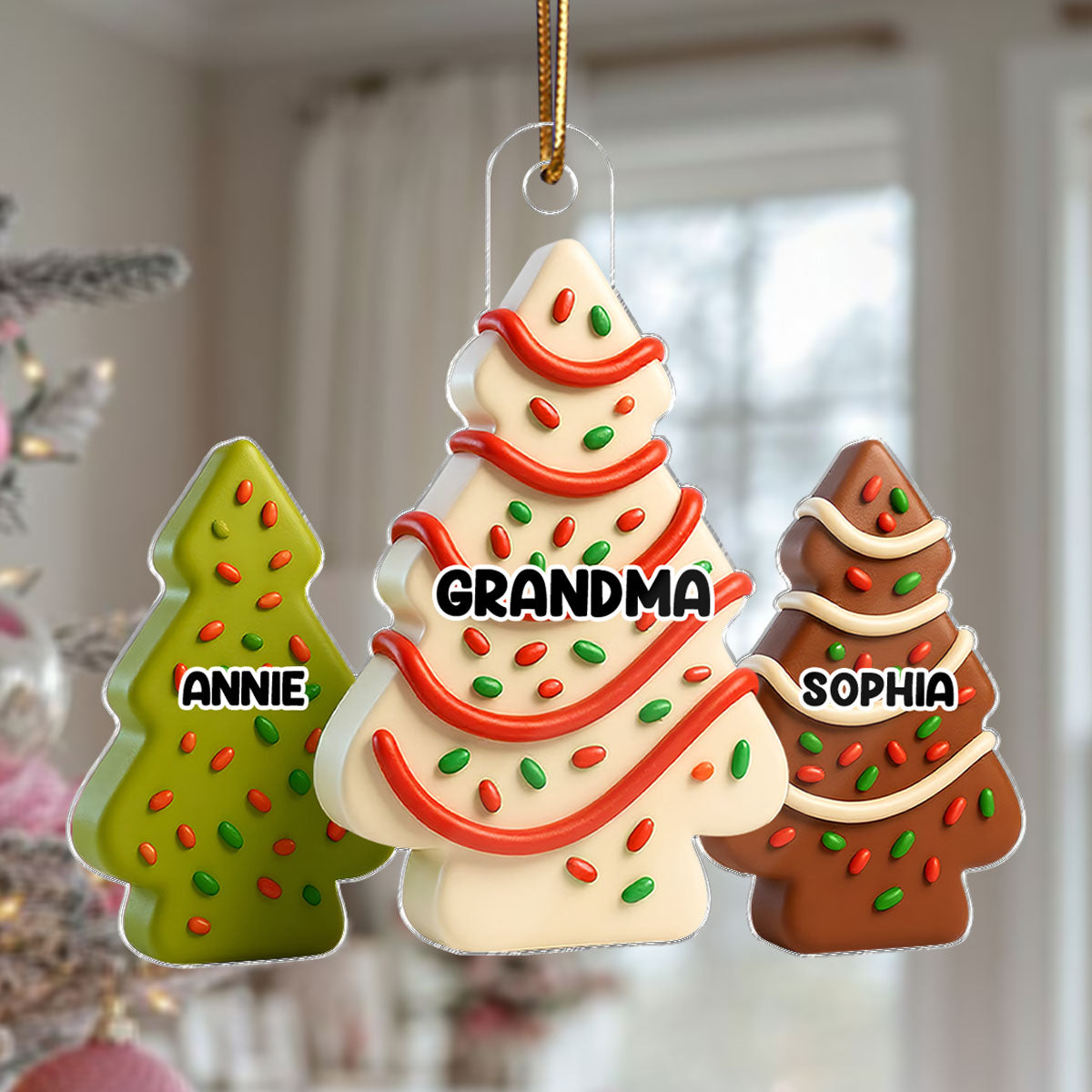 3D Effect Christmas Tree Cakes Grandma Grandkids - Personalized Acrylic Ornament