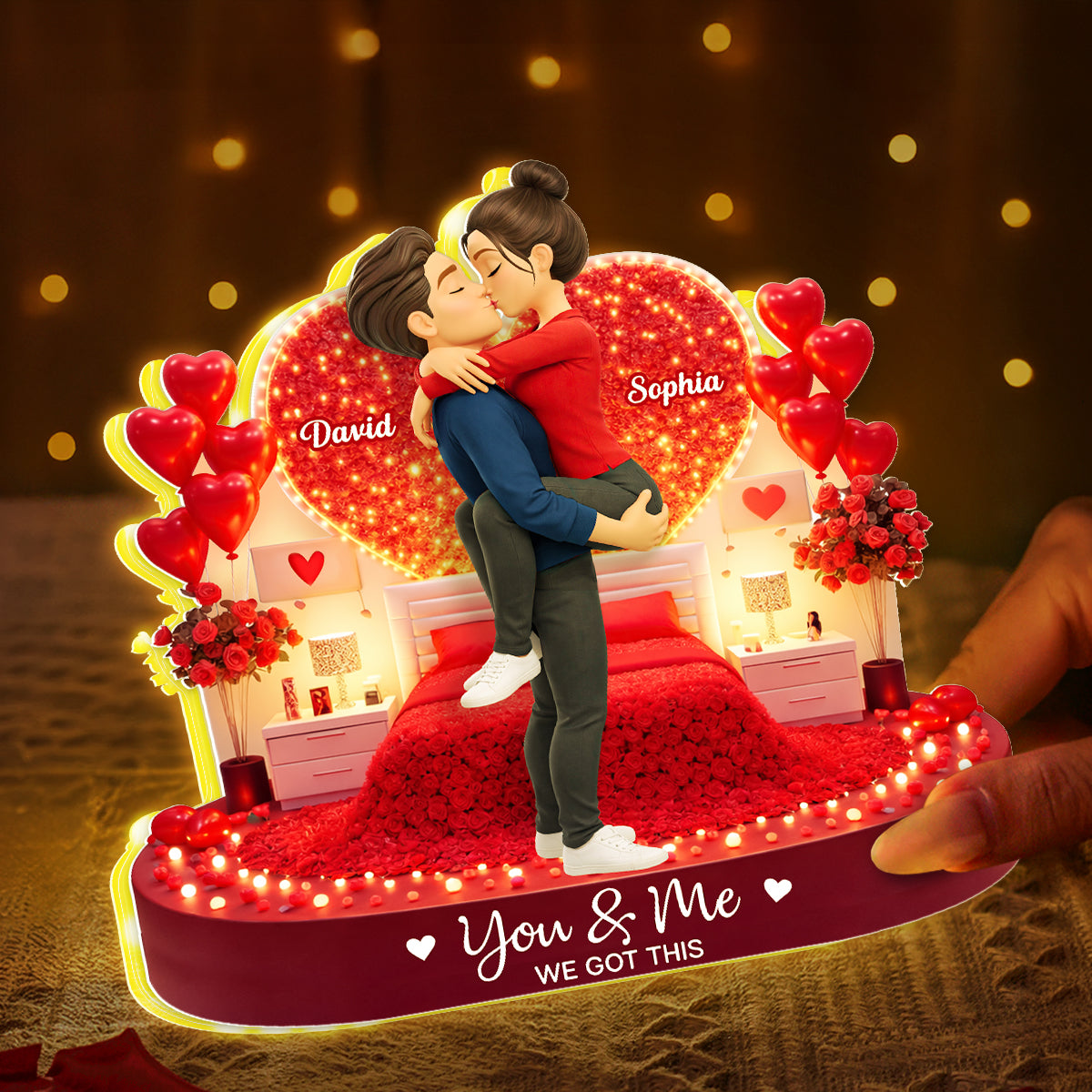 Romantic Room Couple Kissing - Personalized Light Box - Heartfelt Gift for Her, for Him