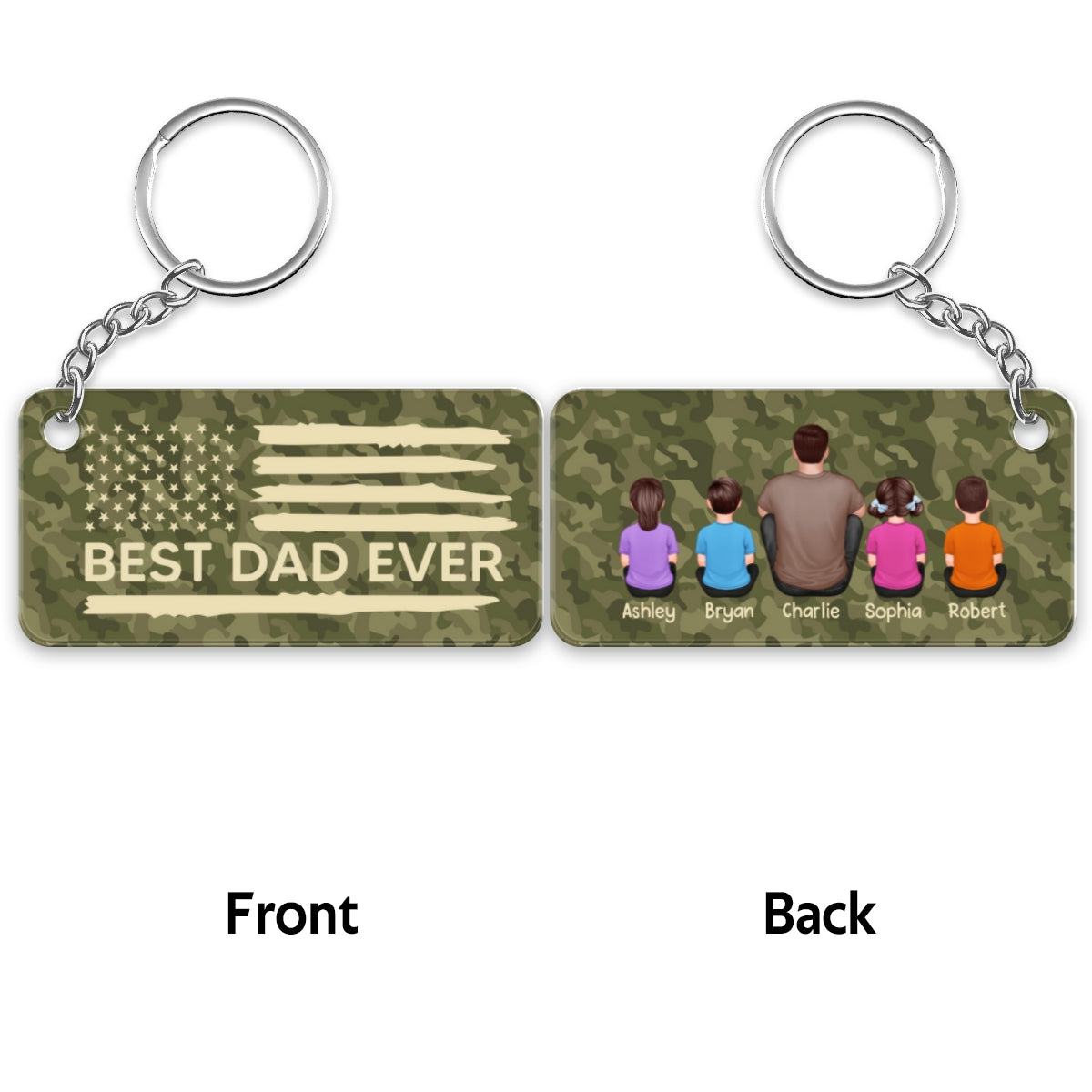 Best Dad Ever Nation Flag Back View Sitting Man & Kids Camouflage Pattern Personalized Acrylic Keychain
