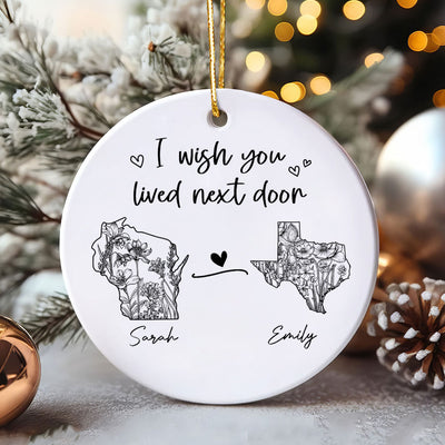 Togetherness Keepsake Long Distance Outline Wildflower State Map Personalized Ceramic Ornament