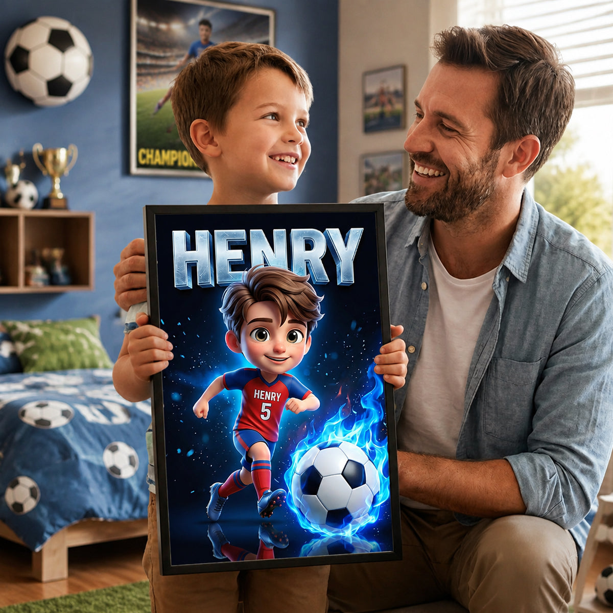 Custom Soccer Portrait from Photo - Personalized Poster - Soccer Player Gift, Boys Girls Room Decor