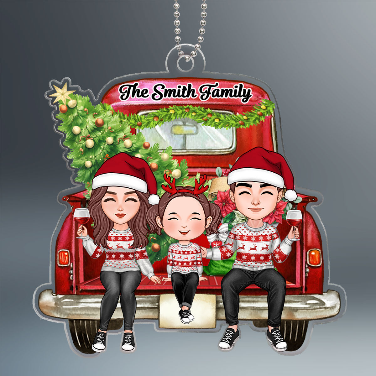 Cute Family Couple Dad Mom Kids On Christmas Truck Personalized Acrylic Ornament