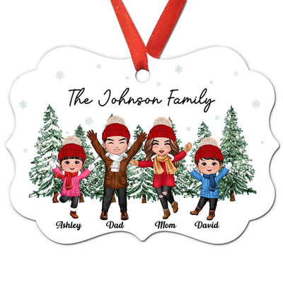 Christmas Tree Background Happy Doll Family Personalized Christmas Ornament