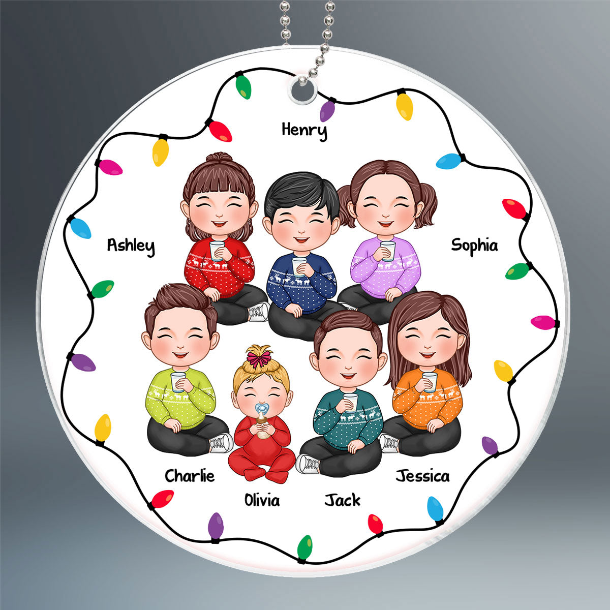 Christmas Light Strings Cute Kids Sitting Personalized Acrylic Ornament