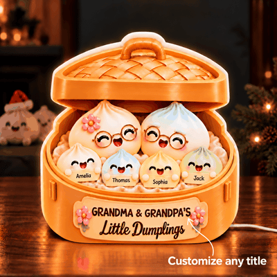 Cute Dumplings Grandma Grandpa and Grandkids - Personalized Light Box - Christmas Gift for Grandparents, Christmas Decor For Grandpa, Grandma