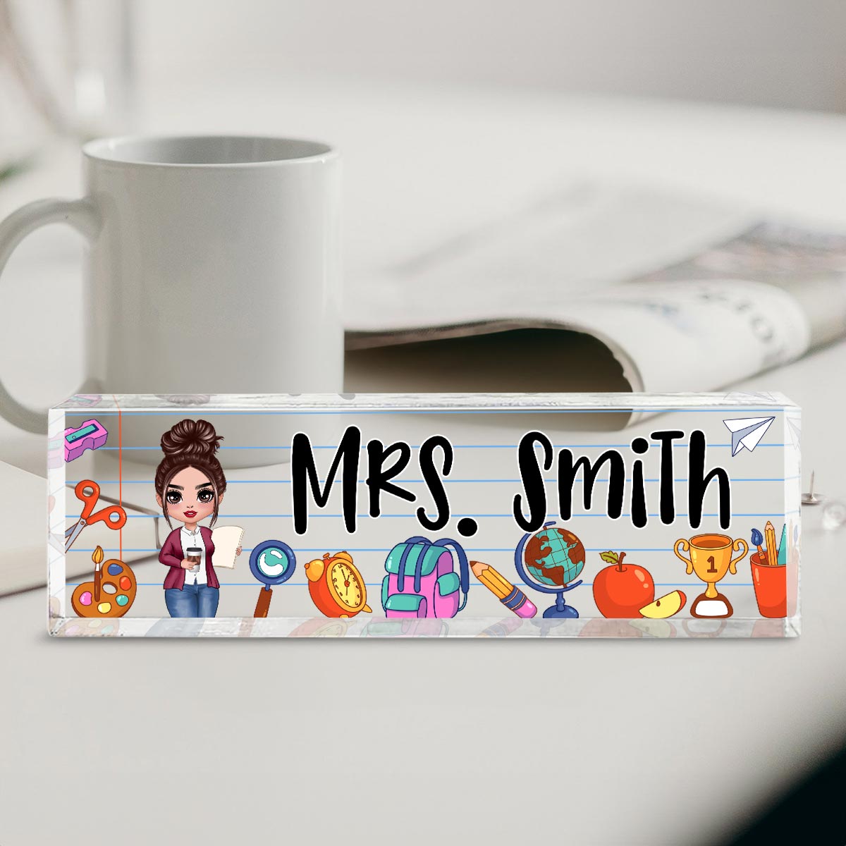 Teacher School Things Personalized Acrylic Desk Name Plate, Back To School Gift For Teacher, Office Decor