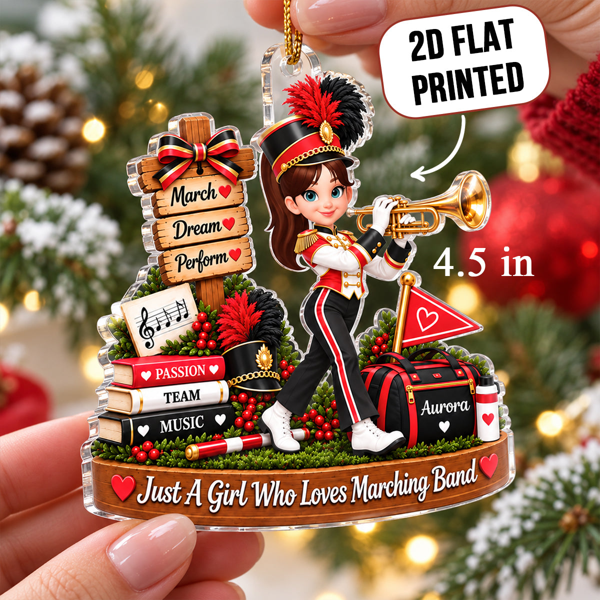 Just a Girl Who Loves Marching Band - Personalized Acrylic Ornament - Christmas Gift for Daughter, Granddaughter