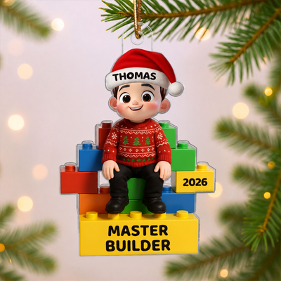 Little Kid Master Builder - Personalized Acrylic Ornament - Christmas Gift For Kids, Son, Grandson, Daughter, Granddaughter