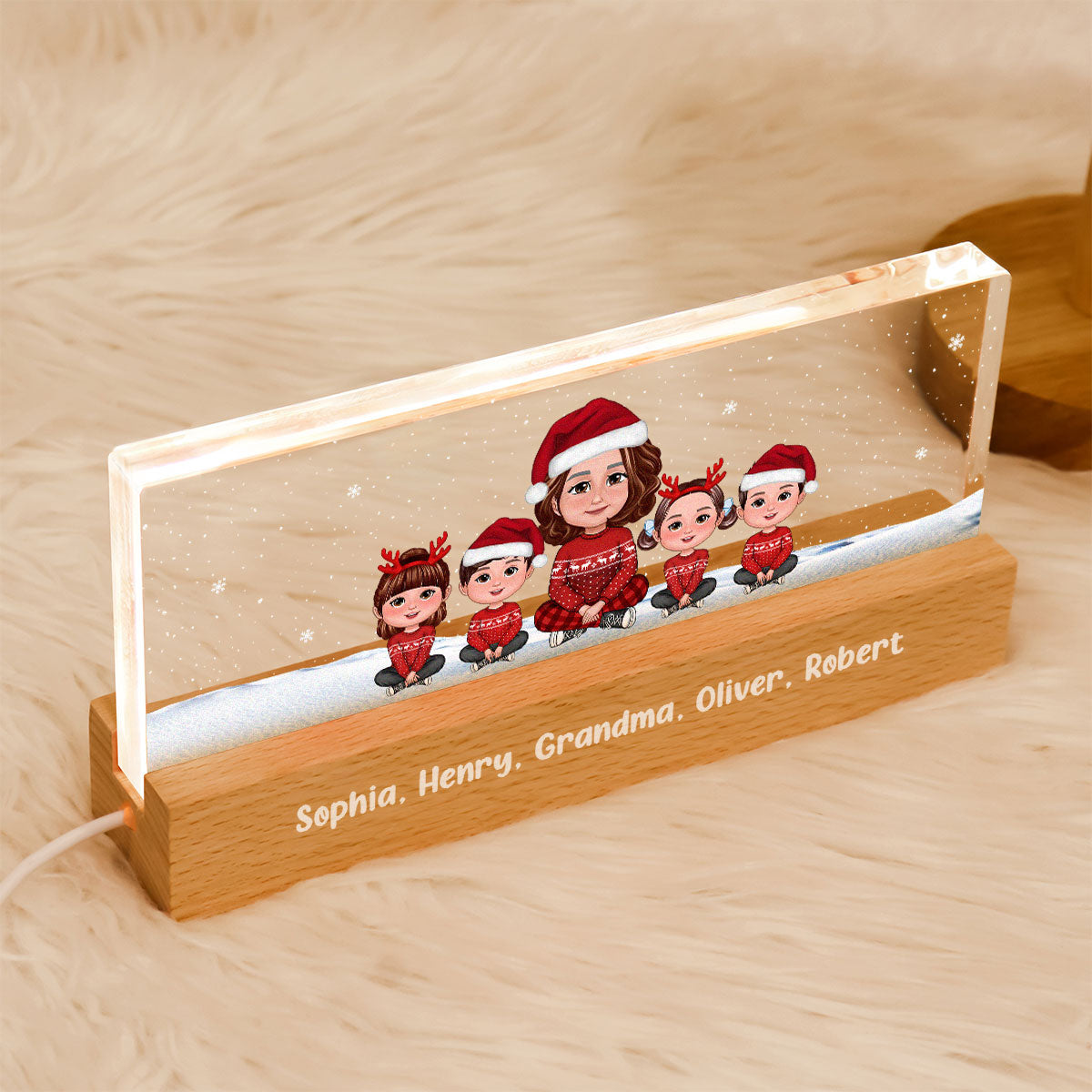 Grandma & Grandkids Christmas Gift For Grandma Granddaughter Grandson Personalized Acrylic Block LED Night Light