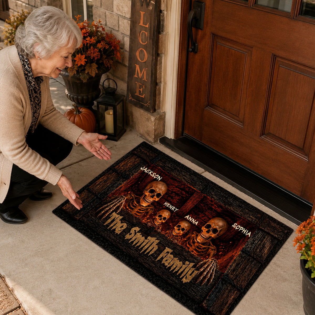 Halloween Skeleton Family Welcome - Personalized Doormat - Halloween Decor Gift, Gift For Family