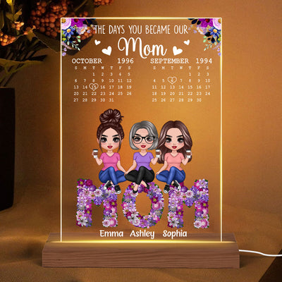 Mom Daughter Son Sitting On Flower Text Calendar Personalized Acrylic LED Night Light