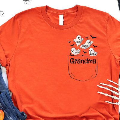 Grandma Cute Ghost and Bat Halloween In Pocket Effect Personalized Shirt